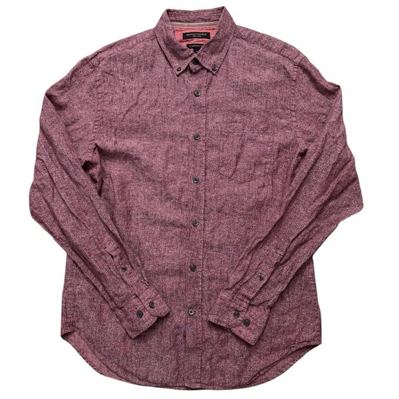 Banana Republic Shirt Mens M Long Sleeve Linen Camden Fit Geometric Light Purple - Picture 2 of 4